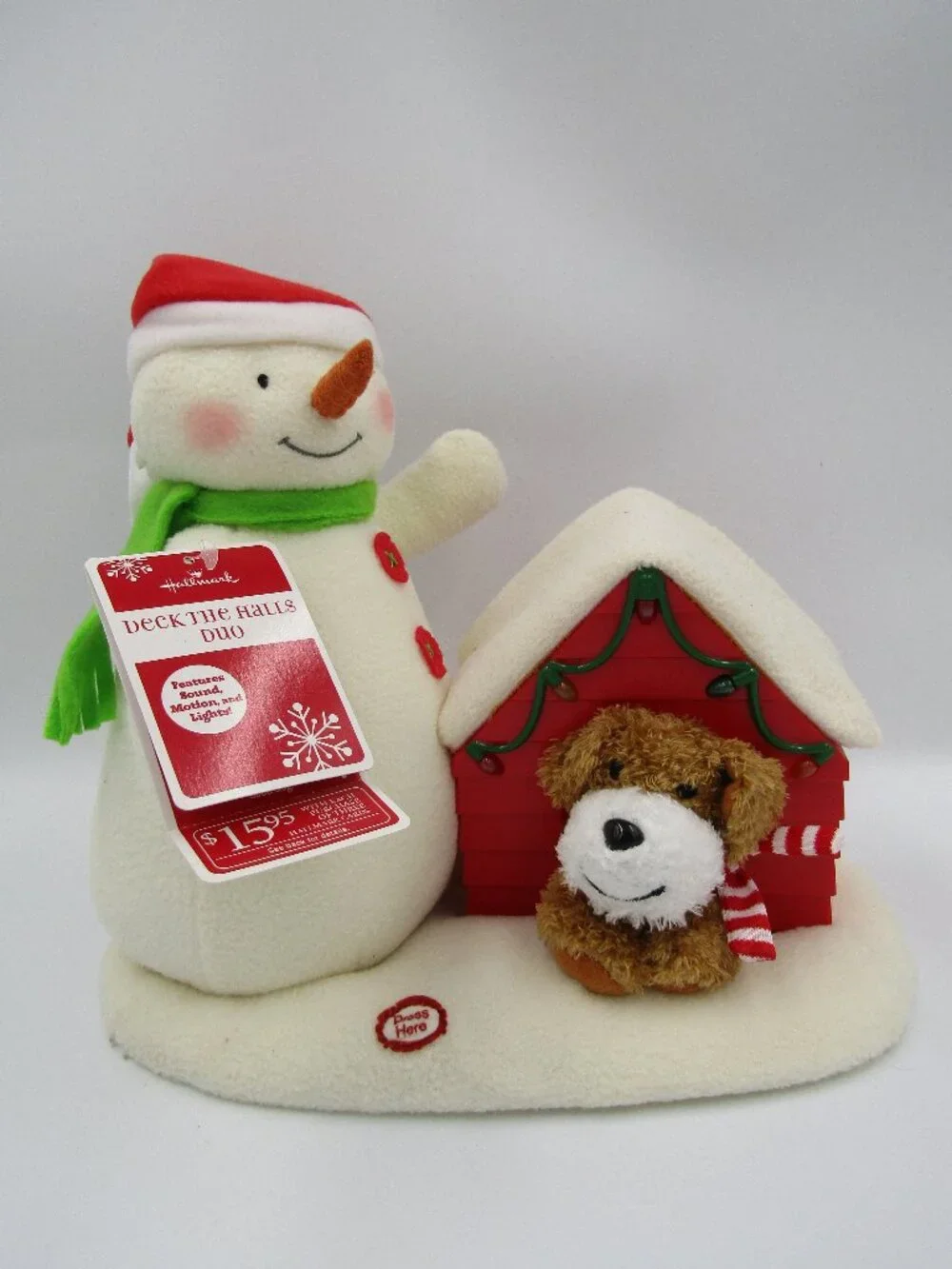 NWT Hallmark Jingle Pals 2011 Deck the Halls Duo Snowman & Dog in Doghouse